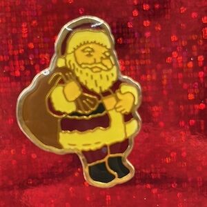 Vintage Santa Pin Santa with Present Bag Enamel Gold Tone Pin